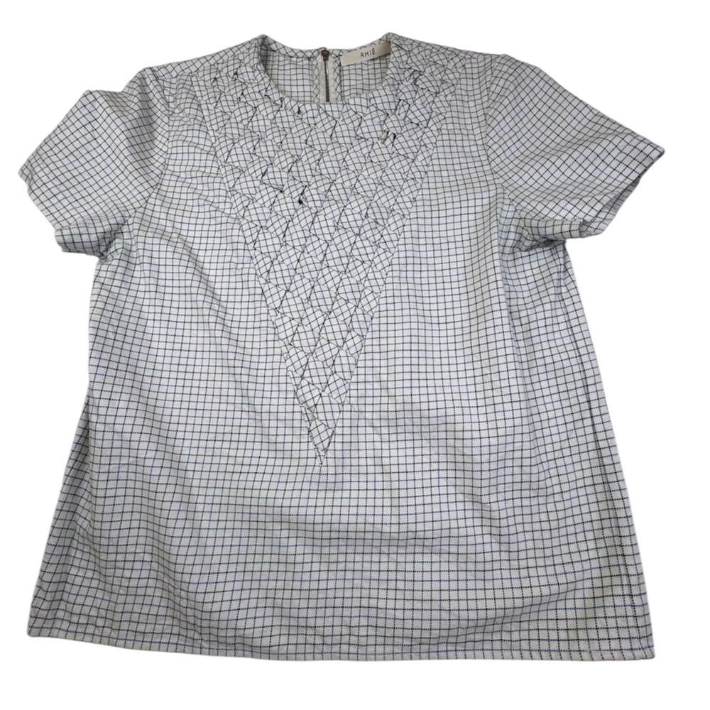 Rhié Blouse Women's Small Ivory Cotton Short Sleeve Square luxury Zip Casual Top